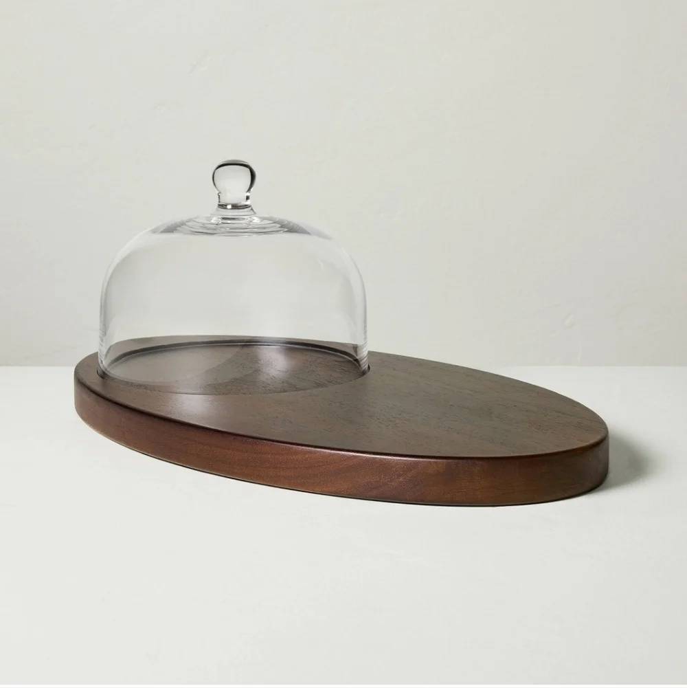 Hearth And Hand Wooden Cheese Board With Cloche & 3pc Cheese&Bread Knife Set